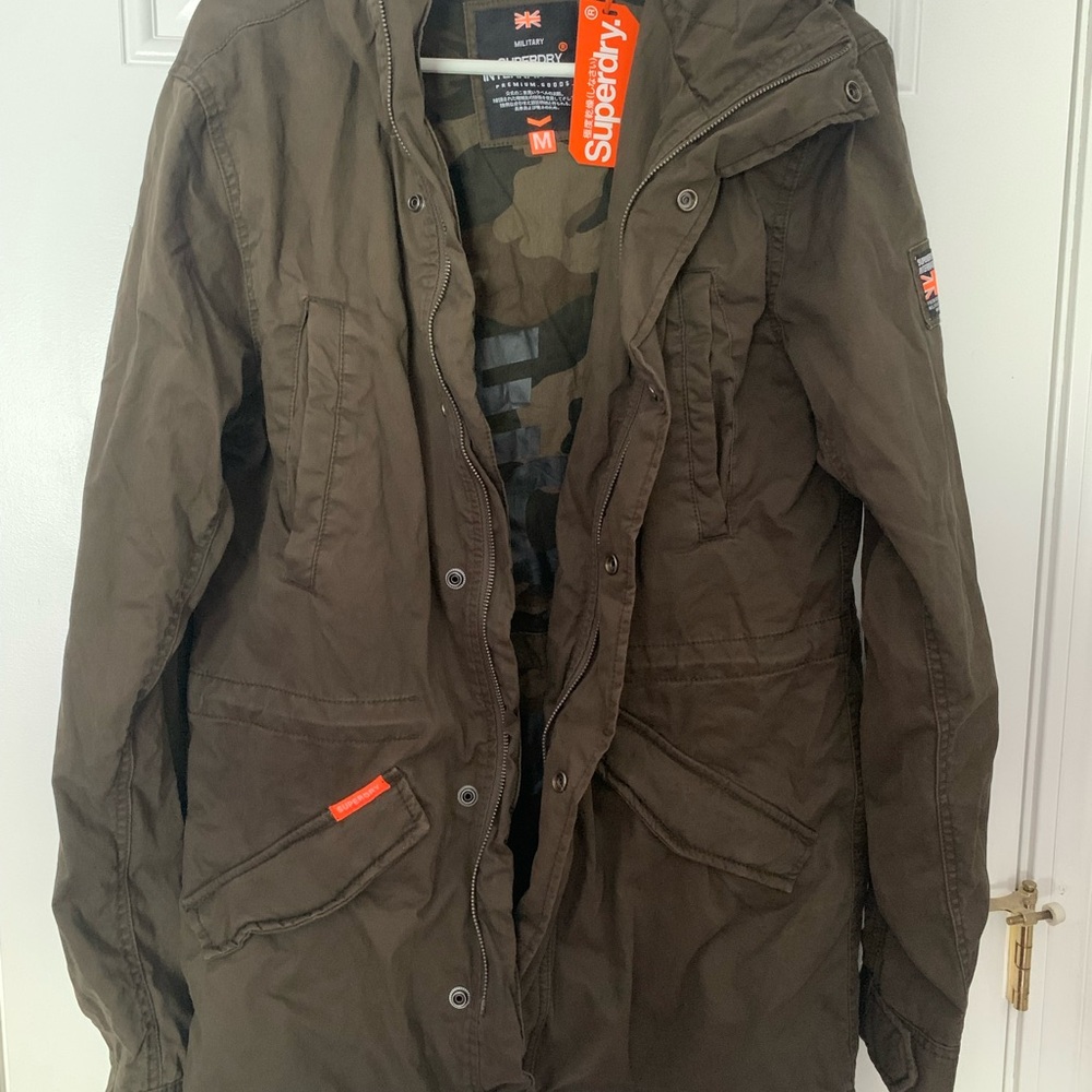 Superdry Brownish, Green Military Field Jacket with Durable Cotton